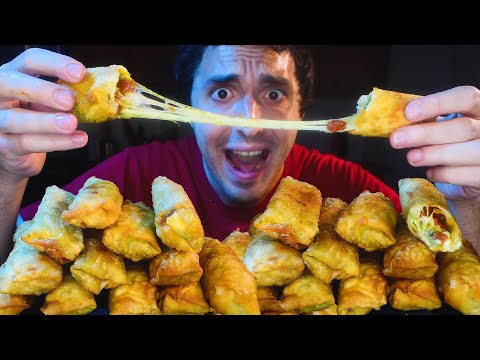 STRETCHY CHEESE PIZZA EGG ROLLS ! * MESSY ASMR NO TALKING * | NOMNOMSAMMIEBOY