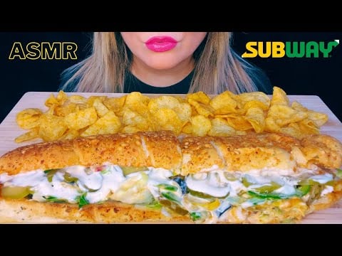 ASMR EATING SUBWAY TUNA FOOTLONG MUKBANG (NO TALKING) EATING SOUNDS
