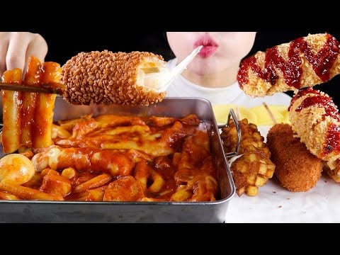 ASMR Cheesy Korean Hot Dogs and Spicy Tteokbokki | Eating Sounds Mukbang No Talking