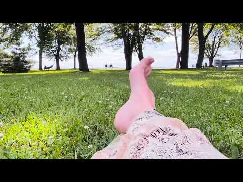ASMR sock removal bare feet in park