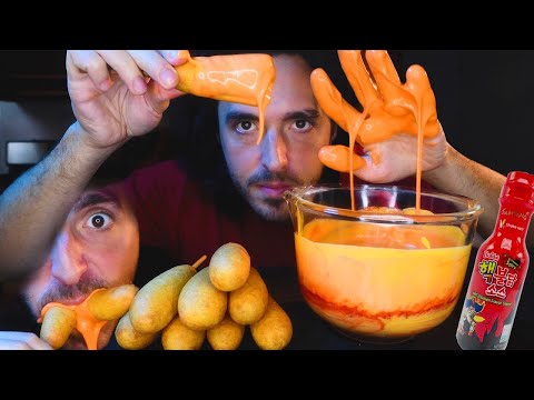 ASMR NUCLEAR CHEESE SAUCE CORN DOGS ! sleep mukbang mouth sounds 먹방 #shorts