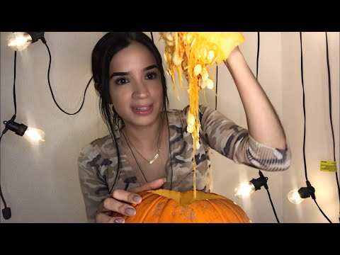 ASMR Squishy Pumpkin Guts (squishing, tapping, gooey sounds)