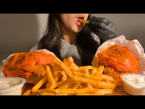 Crunchy Spicy Fried Chicken Burger + Crispy Cheese Fries 🍟 🍔 🍗 Mukbang ASMR | no talking 