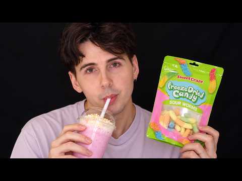 ASMR Mouth Sounds Crunchy Freeze-Dried Ice-Cream & McDonalds Strawberry Frappe