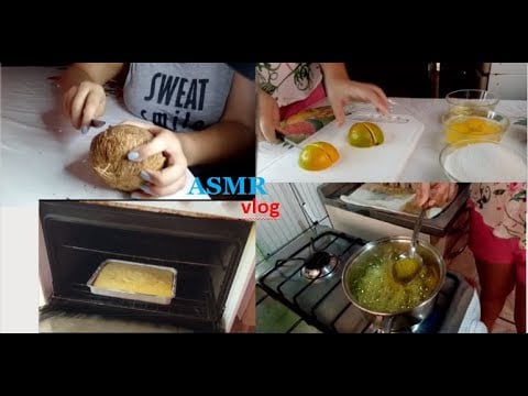 ASMR vlog - Uma tarde comigo fazendo bolo de laranja e sorvete de coco [comprei um coco podre]