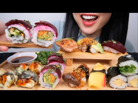 SUSHI *BUT VEGETARIAN (ASMR EATING SOUNDS) LIGHT WHISPERS | SAS-ASMR