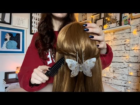 ASMR - Gently Playing with your Hair until you Fall Asleep 🩷 (hair clipping and hair brushing)