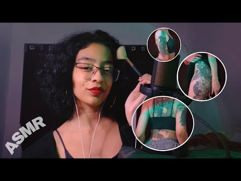 ASMR MOSTRANDO MINHAS TATUAGENS - com música calma no fundo, sussurros e pincél na tela