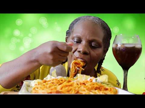Spaghetti With Ceasar Salad ASMR Eating Sounds