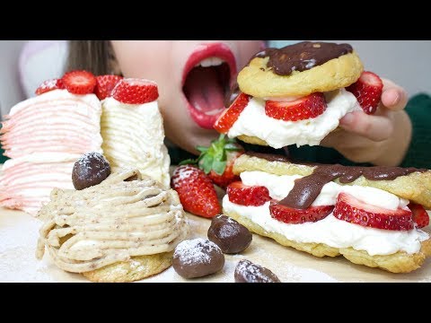 ASMR Giant CHOCOLATE PROFITEROLES & ÉCLAIR + CREPE CAKE (Soft & Crunchy Eating Sounds) No Talking