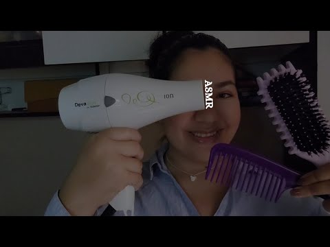 ASMR - Da Lavagem Ao Penteado | Escova,Bobs,Pente,Secador,Spray,Creme,Shampoo (som real de cabelo)