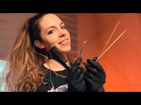 ASMR Fast Chaotic Scalp Check, Ear Cleaning, Nail Salon & Eyebrow Shaping