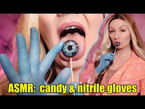 ASMR:  candy and blue nitrile gloves