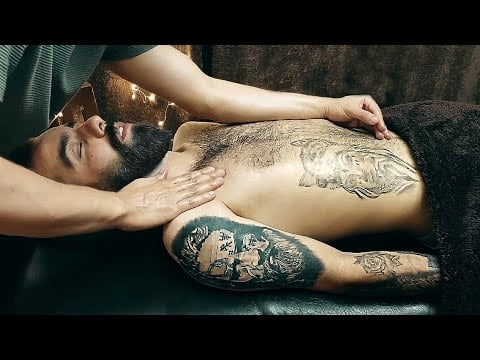 ASMR Full Body Massgae in 30 min / Hairy Chest & Belly Massage /Tattooed Man Gets in Deep relaxation