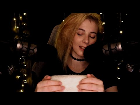 ASMR | slow whispering & soft towel ear touching / ear massage - 4 mics