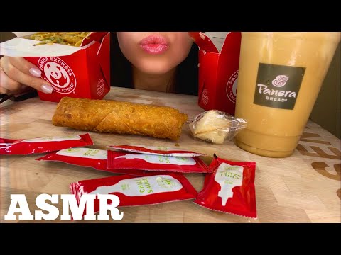 ASMR PANDA EXPRESS ( Noodles + Fried Rice + (Panera Caramel ICED LATTE)