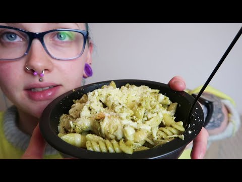 ASMR Cheesy Chicken Pesto Pasta - Eating Sounds