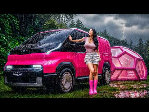 ☔️ HEAVY RAIN CAMPING WITH A NEW PINK KIA PV5