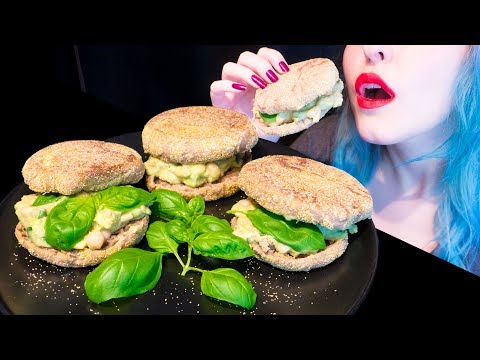 ASMR: Mashed White Bean & Avocado Basil Sandwich ~ Relaxing Eating Sounds [No Talking|V] 😻