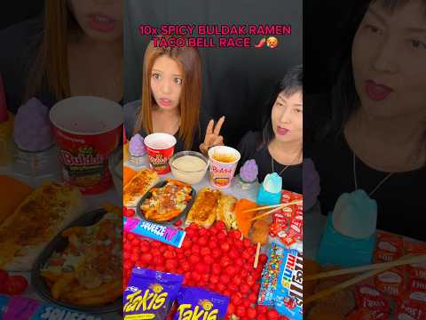 10x spicy buldak ramen and Taco Bell race #food #eating #mukbang #noodles #challenge