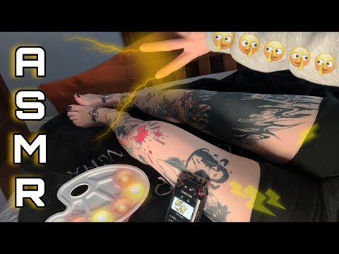 Whispered ASMR Water Painting and Spit Tracing My Tattoos 💦🎨 (new triggers, background asmr)