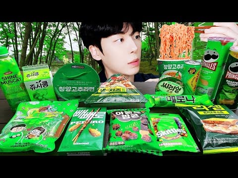 ASMR MUKBANG | 편의점 꿀젤리 그린 디저트 아이스크림 먹방 & GREEN DESSERT GALAXY HONEY JELLY CANDY