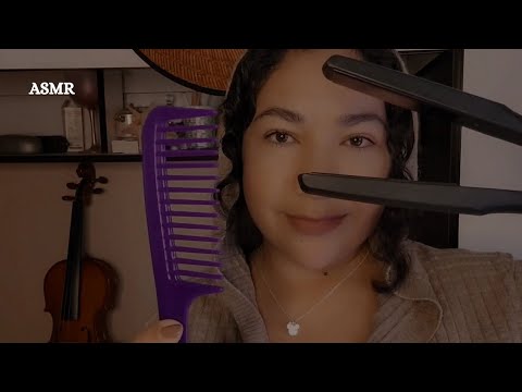 ASMR - Amiga Faz Sua Make e Cabelo | Chapinha,Trança,Spray,Pente,Óleo (com sons reais de cabelo)