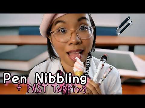 ASMR: PEN NIBBLING & MOUTH SOUNDS (+ Tapping) 🖊️💋 [Binaural, No Talking]