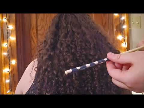 🧡 ASMR Relaxing Curly Hair Play w/Chopsticks 🧡