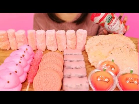 【ASMR】春が来たので、ピンクスイーツを食べる🌸🍑🍭 Eating sounds