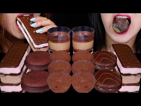 ASMR SOFT DESSERTS (SMORES MOCHI ICE CREAM, CHOCOLATE MOUSSE CUPS, NEAPOLITAN ICE CREAM SANDWICH 먹방