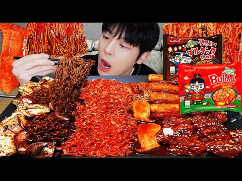 ASMR MUKBANG | 직접 만든 불닭 짜장 버섯 양념치킨 소세지 먹방 & 레시피 FRIED CHICKEN AND FIRE NOODLES EATING