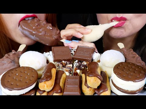 ASMR CARAMEL ICE CREAM BARS, CHOCOLATE, MOCHI CREAM ICE, ECLAIR, PIE 리얼사운드 먹방 | Kim&Liz ASMR