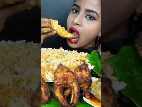 ASMR Eating Spicy Matka Fish Curry,Katla King Fish Fry Masala,Rice Big bites ASMR Eating Mukbang