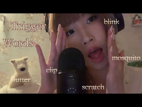 ASMR Close Trigger Words Whispering + mouth sounds, hand movements, mic scratching…