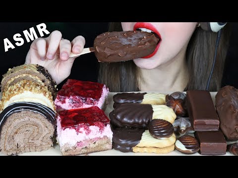 ASMR MAGNUM ICE CREAM, CHOCOLATE SWISS ROLL & STRAWBERRY CAKE (EATING SOUNDS) No Talking MUKBANG 먹방