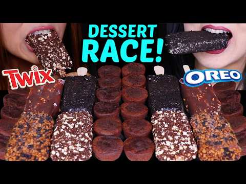 ASMR CHOCOLATE DESSERT RACE! Candy bar ice creams, Nutella brownies, Kiwi Jelly 먹방