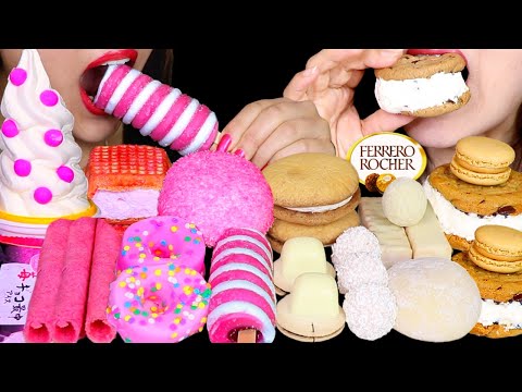 ASMR STRAWBERRY TWIST ICE CREAM, MARSHMALLOW SPRINKLE DONUT, HOSTESS SNOBALL, CARAMEL CREAM MOCHI 먹방