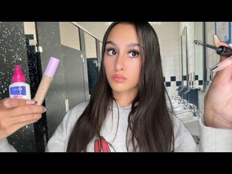 ASMR| Nosey girl does your makeup in the school BATHROOM *your rich*😳