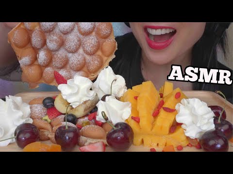 ASMR EATING BUBBLE WAFFLE FRESH MANGO WHIPPED CREAM (EATING SOUNDS) NO TALKING | SAS-ASMR