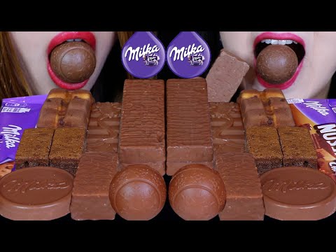 ASMR MILKA CHOCOLATE PARTY! CAKE BARS, OREO CREAM SNOBALLS, CHOCO BROWNIE, CHOCO MOO CAKES, WAFER 먹방