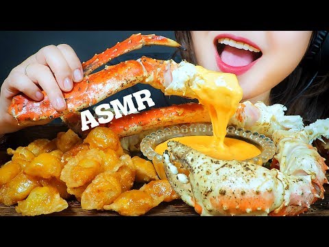 ASMR KING CRAB AND PUMPKIN DUMPLING WITH CHEESY SAUCE , RAW SEAWEED EATING SOUNDS | LINH-ASMR 먹방