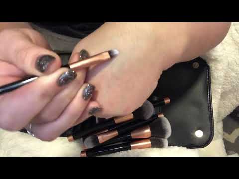 ASMR Showing my makeup brushes, leather case tapping & camera brushing