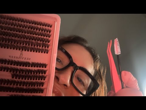 ASMR| Doing your cluster lashes- (personal attention, up close & glove sounds)