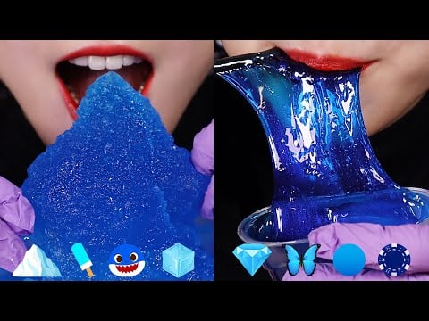 TIKTOK EMOJI MUKBANG ASMR TIKTOK EMOJI FOOD CHALLENGE #21 BLUE FOOD CHALLENGE 🧊