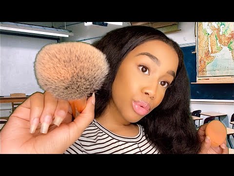 ASMR Bestie Does Your Make-up in Spanish Class💄📝 Make-up Application Role-play