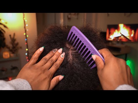 ASMR | Gentle Afro Hair Combing and Detangling by the Fireside ☁️ (No Talking)