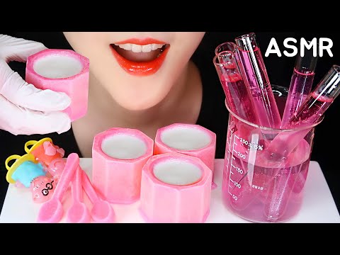 PINK FOOD ASMR EDIBLE CUP, EDIBLE SPOON, ICE ASMR PEPPA PIG CANDY ASMR NO TALKING 🐷