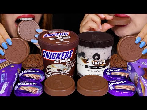ASMR SNICKERS CARAMEL ICE CREAM, MILKA CHOCOLATE COOKIES, CADBURY ROUNDIES, COOKIES & CREAM GELATO