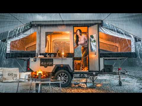 ☔️HEAVY RAIN CAMPING IN AN AUTOMATIC 3-ROOM TRAILER